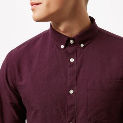 Red casual long sleeve Oxford shirt